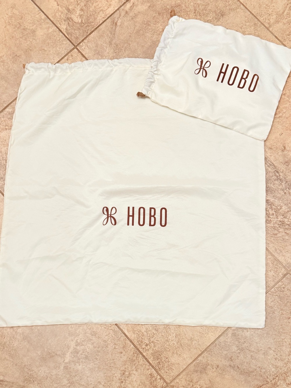 HOBO Cream Drawstring Logo Dust Bag Set with Brown Logo